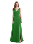 A-line Sleeveless V-Neck Side Slit Floor-Length Bridesmaid Dresses