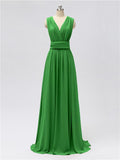 A-line Convertable V Neck Floor Length Jersey Bridesmaid Dresses