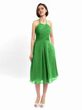 A-line Halter Sleeveless Pleats Short Bridesmaid Dresses