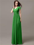 Elegant V-neck Short Sleeves A-line Floor-Length Bridesmaid Dresses