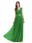 Elegant A-Line V-Neck Lace Chiffon Long Bridesmaid Dresses