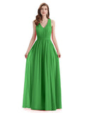 A-Line Sleeveless Pleats Chiffon Cheap Long Bridesmaid Dresses