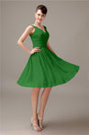 A-line Chiffon V-Neck Knee-Length Short Bridesmaid Dresses