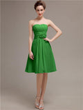 Pretty Strapless Flower Belt A-line Knee-Length Bridesmaid Dresses