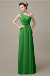 Simple A-line Chiffon One Shoulder Floor-Length Long Bridesmaid Dresses.