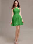 Chiffon A-line Halter Knee-Length Bridesmaid Dresses