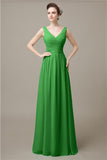 V-Neck Chiffon A-line Floor-Length Bridesmaid Dresses