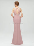 Halter Top Lace Side Slit Long Prom Dress, Elegant Popular Bridesmaid Dresses LMX1113