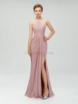 Halter Top Lace Side Slit Long Prom Dress, Elegant Popular Bridesmaid Dresses LMX1113