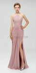 Halter Top Lace Side Slit Long Prom Dress, Elegant Popular Bridesmaid Dresses LMX1113