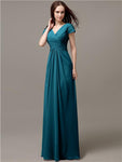 Elegant V-neck Short Sleeves A-line Floor-Length Bridesmaid Dresses