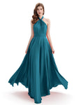 A-Line Cross Neck Pleats Chiffon Long Bridesmaid Dresses