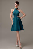 Halter Knee-length Chiffon A-line Short Bridesmaid Dresses