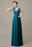 Simple A-line Chiffon V-Neck Floor-Length Long Bridesmaid Dresses