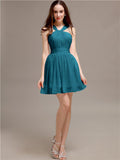 Chiffon A-line Halter Knee-Length Bridesmaid Dresses