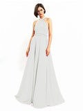 Chiffon A-line Halter Sleeveless Floor-Length Bridesmaid Dresses