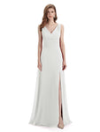 A-line Sleeveless V-Neck Side Slit Floor-Length Bridesmaid Dresses