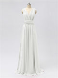 A-line Convertable V Neck Floor Length Jersey Bridesmaid Dresses