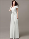 Elegant V-neck Short Sleeves A-line Floor-Length Bridesmaid Dresses