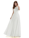 A-Line Round Neck Lace Pleats Floor Length Bridesmaid Dresses