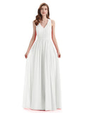 A-Line Sleeveless Pleats Chiffon Cheap Long Bridesmaid Dresses