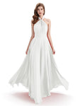 A-Line Cross Neck Pleats Chiffon Long Bridesmaid Dresses