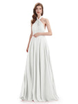 Simple A-Line High Neck Pleats Chiffon Floor Length Bridesmaid Dresses