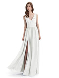 A-Line V-Neck Sleeveless Split Side Chiffon Long Bridesmaid Dresses