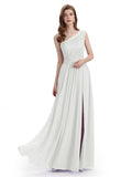 Elegant One Shoulder Side Slit Floor Lenght Bridesmaid Dresses