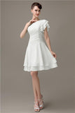 Popular A-line Chiffon One Shoulder Ruffle Sleeves Short Bridesmaid Dresses