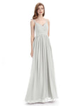 Spaghetti Straps Chiffon A-line Sleeveless V-neck Floor-Length Bridesmaid Dresses