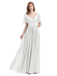 Chiffon A-line Short Sleeves Elegant Floor-Length Bridesmaid Dresses