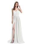 Spaghetti Straps A-line Chiffon Side Slit Long Bridesmaid Dresses