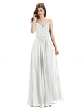 Pleated A-line Spaghetti Straps Chiffon Long Bridesmaid Dresses