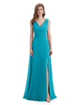 A-line Sleeveless V-Neck Side Slit Floor-Length Bridesmaid Dresses