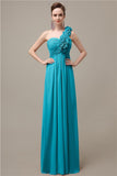 Simple A-line One-Shoulder Floor-Length Chiffon Bridesmaid Dresses