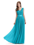 Elegant A-Line V-Neck Lace Chiffon Long Bridesmaid Dresses