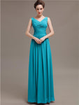 Simple V-Neck Pleats Chiffon Long Bridesmaid Dresses