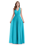 A-Line Sleeveless Pleats Chiffon Cheap Long Bridesmaid Dresses