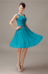 A-line Chiffon V-Neck Knee-Length Short Bridesmaid Dresses