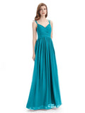 Spaghetti Straps Chiffon A-line Sleeveless V-neck Floor-Length Bridesmaid Dresses