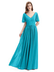 Chiffon A-line Short Sleeves Elegant Floor-Length Bridesmaid Dresses