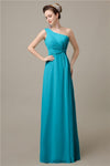 Simple A-line Chiffon One Shoulder Floor-Length Long Bridesmaid Dresses.