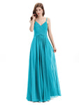 Pleated A-line Spaghetti Straps Chiffon Long Bridesmaid Dresses