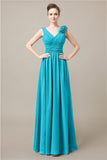 Elegant V-neck Flower A-line Floor-Length Bridesmaid Dresses