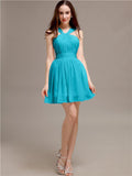 Chiffon A-line Halter Knee-Length Bridesmaid Dresses