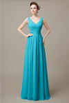 V-Neck Chiffon A-line Floor-Length Bridesmaid Dresses