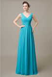 V-Neck Chiffon A-line Floor-Length Bridesmaid Dresses