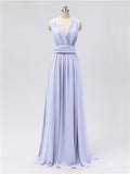 A-line Convertable V Neck Floor Length Jersey Bridesmaid Dresses