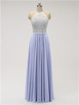 Top Lace Halter Chiffon Floor Length Bridesmaid Dresses